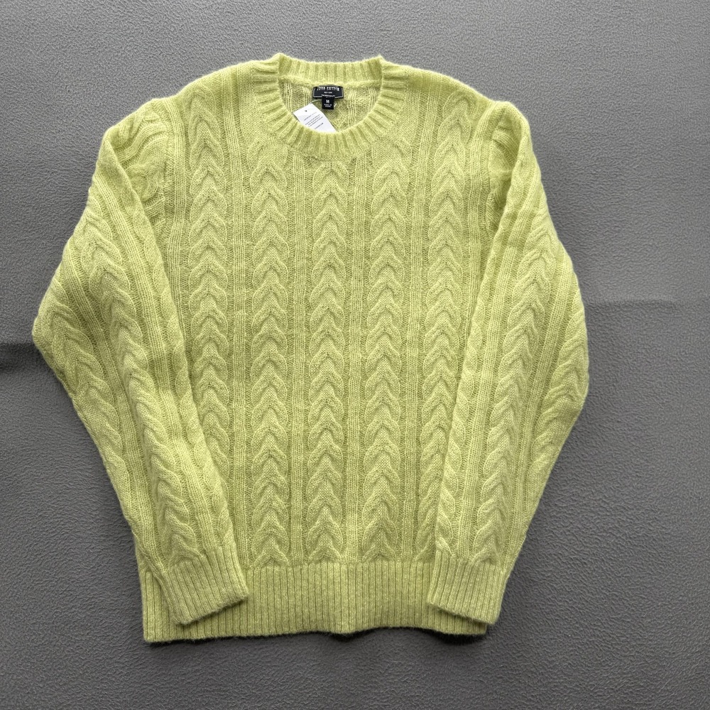 Todd Snyder Sweater Mens Medium Green Lime Mohair Cable Knit Crewneck Pullover